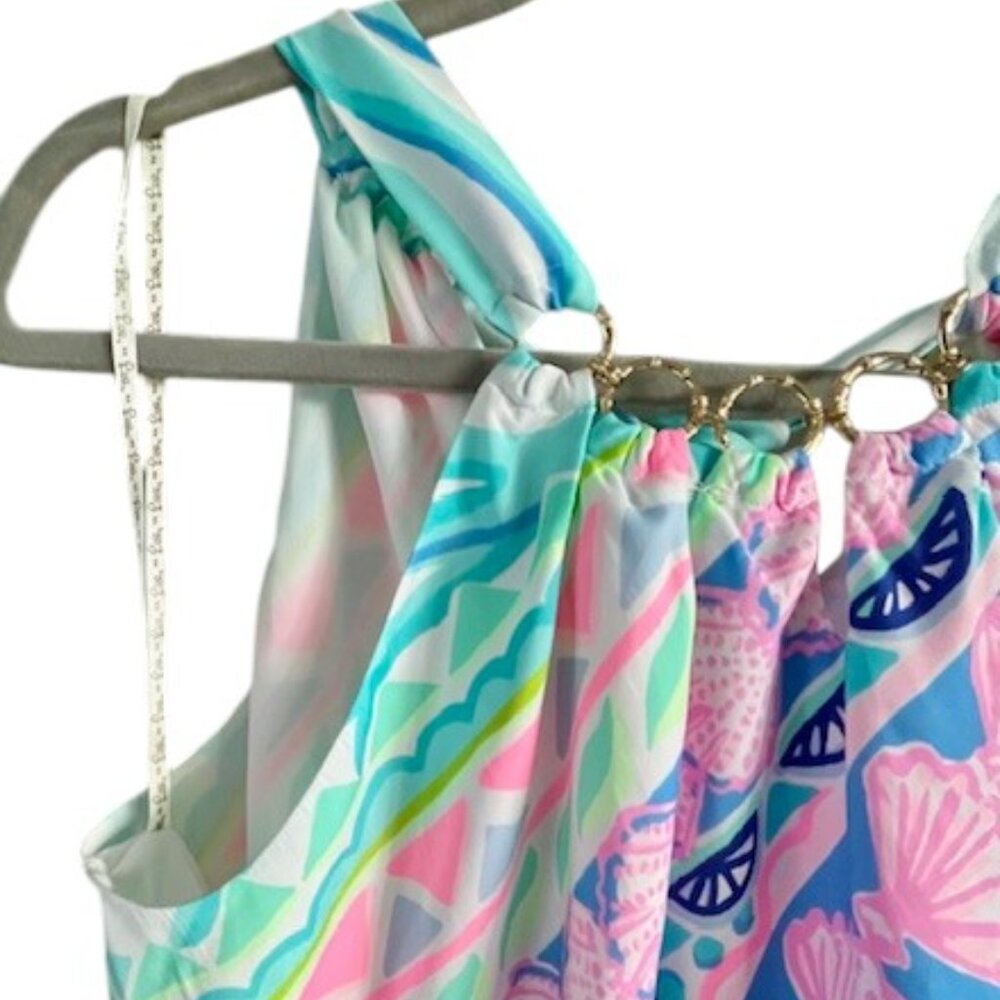SOLD Lilly Pulitzer Julien Halter Multi Coco Island Engineered Pink Blue Top S - Picture 6 of 14